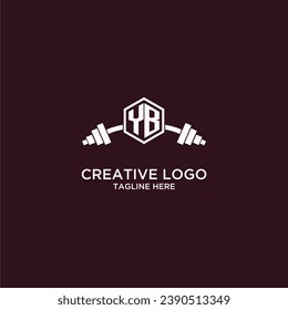 Monograma inicial YB para fitnes o logotipo de gimnasio con diseño de escudo creativo y barbacoa