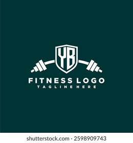 YB initial monogram for fitnes or gym logo with creative shield and barbell design