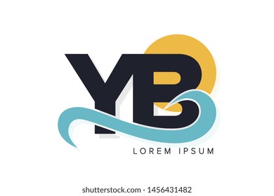 YB letter logo with ocean waves and sunset. Beach concept design