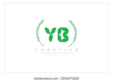 YB letters eco logo with leaf. Fresh nature and healthy leaf logo design.