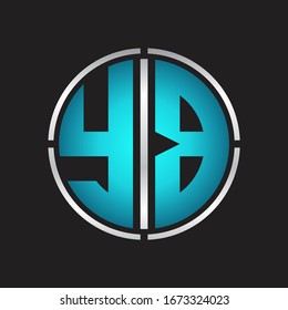 YB Logo initial with circle line cut design template on blue colors