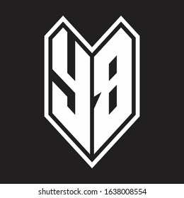YB Logo monogram with emblem line style isolated on black background