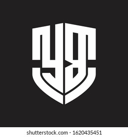 YB Logo monogram with emblem shield shape design isolated on black background