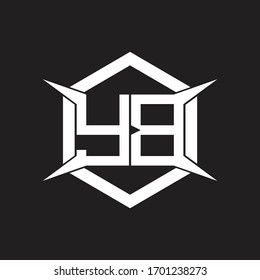 Monograma de logotipo YB con hexágono y plantilla de diseño de forma de cuatro ejes