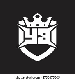 Monograma de logotipo YB aislado con plantilla de diseño de escudos y coronas