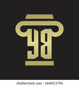 YB Logo monogram with pillar style design template with gold colors