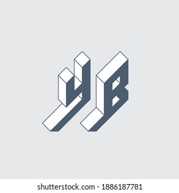 YB - monogram or logotype. Volume alphabet. Three-dimension letters Y and B. Isometric 3d font for design.