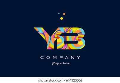 yb y b alphabet letter logo colors colorful rainbow acrylic font creative text dots company vector icon design template