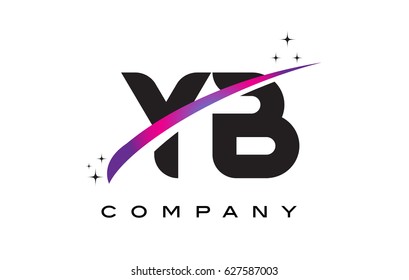 YB Y B Black Letter Logo Design with Purple Magenta Swoosh and Stars.