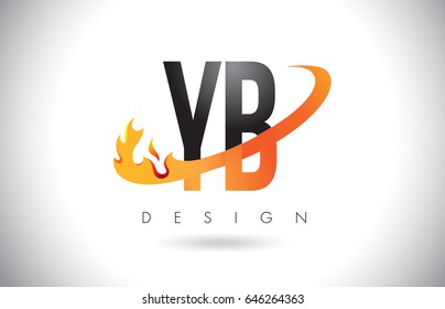 YB Y B Letter Logo Design with Fire Flames and Orange Swoosh Vector Illustration.