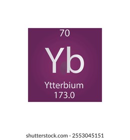 Yb Ytterbium Lanthanide Chemical Element Periodic Table. Simple flat square vector illustration, simple clean style Icon with molar mass and atomic number for Lab, science or chemistry class.