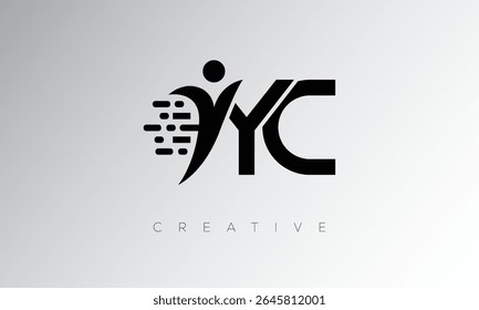 YC Creative Digital Monogram Logo – Futuristic Letter mark Design Featuring Human Shape, Pixel Motion and Minimal Tech Style for Innovative Branding Identity