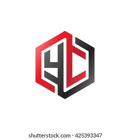 YC initial letters looping linked hexagon logo red black