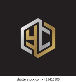 YC initial letters looping linked hexagon elegant logo golden silver black background