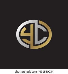 YC initial letters looping linked ellipse elegant logo golden silver black background