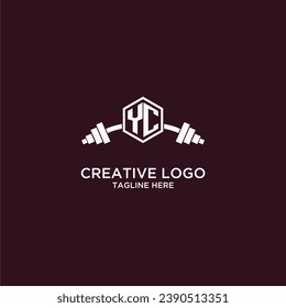 YC initial monogram for fitnes or gym logo with creative shield and barbell design