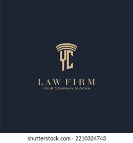 logotipo de la firma de abogados monograma inicial YC con diseño de hitos