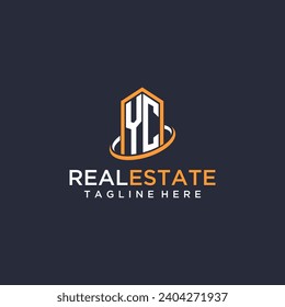 YC initial monogram logo real estate with building style design vector
