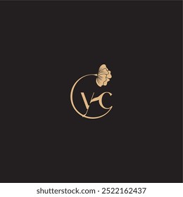 YC letter initial line logo modern circle floral monogram wedding concept