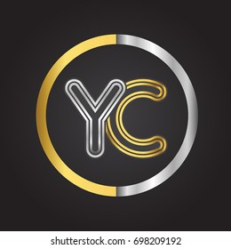 YC Letter logo in a circle. gold and silver colored. Vector design template elements for your business or company identity.