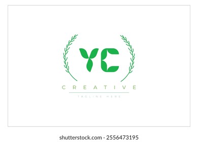 YC letters eco logo with leaf. Fresh nature and healthy leaf logo design.