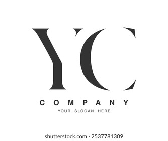 Design do logotipo YC. Estilo de fonte das letras iniciais y e c serif. Tipografia clássica do nome da empresa. Logotipo ou identidade da moda. Ilustração vetorial.