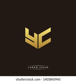 YC Logo Letter Initial Logo Designs Templete with Gold and Black Background