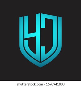 YC Logo monogram with emblem shield design isolated with blue colors on black background