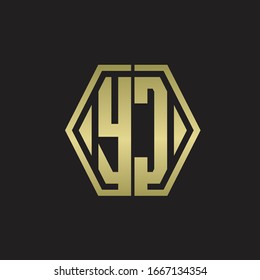 YC Logo monogram with hexagon line rounded design template with gold colors