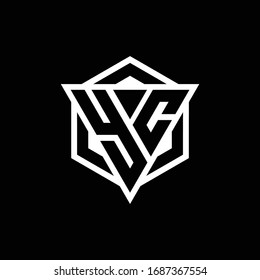 Monograma del logotipo YC con forma de triángulo y hexágono aislado en colores dorados y blancos