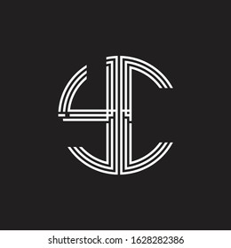 YC Logo monogram triple ribbon style line design template isolated on black background
