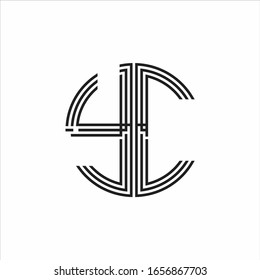 YC Logo monogram triple ribbon style line design template isolated on white background