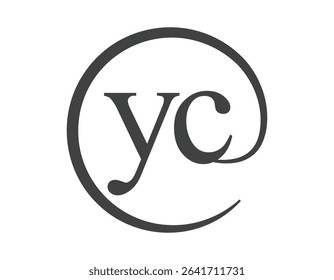 YC logo from two letter with circle shape email sign style. Y and C round logotype of business company for brand identity.