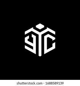YC monogram logo with abstract hexagon style design template isolated on black background
