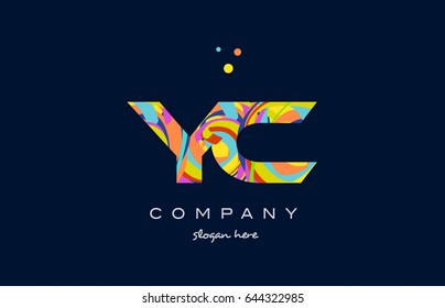 yc y c alphabet letter logo colors colorful rainbow acrylic font creative text dots company vector icon design template