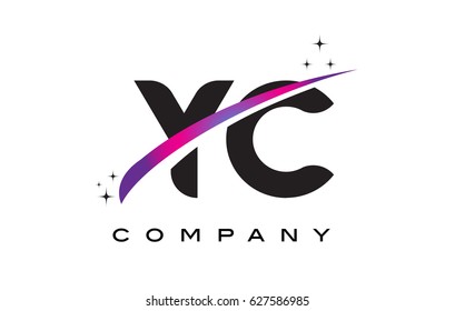 YC Y C Black Letter Logo Design with Purple Magenta Swoosh and Stars.