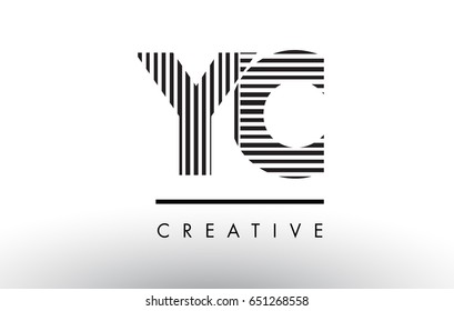 YC Y C Black and White Letter Logo Design with Vertical and Horizontal Lines.