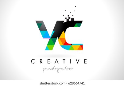 YC Y C Letter Logo with Colorful Vivid Triangles Texture Design Vector Illustration.
