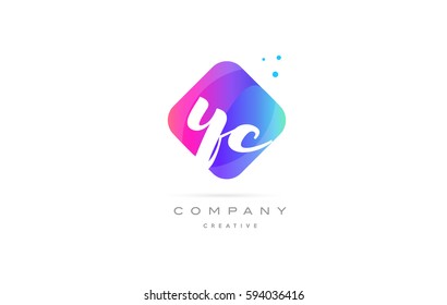 yc y c  pink blue rhombus abstract 3d alphabet company letter text logo hand writting written design vector icon template 