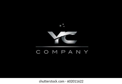 yc y c  silver grey metal metallic alphabet technology company letter logo design vector icon template black background