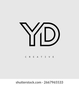 YD Creative Letter Logo - Monograma de linha mínima em contorno preto para design de identidade de marca moderno.