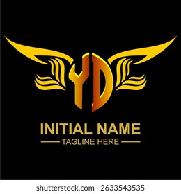 YD Golden Wing Emblem Logo with elegant gold wings, sleek and modern design. Ideal for branding, creative projects, luxury businesses, or artistic ventures.