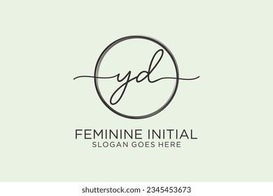 Logo de escritura a mano YD con el logotipo de vector de plantilla de círculo de la firma inicial, boda, moda, floral y botánica con plantilla creativa.