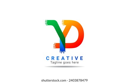 Diseño y plantilla de logotipo creativo y colorido inicial YD. Identidad única de diseño de logotipo de carta YD