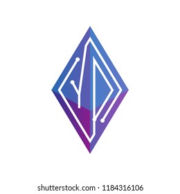 YD Initial letter block chain logo icon vector template. Looping mono line circuit letter on rhombus cube logo