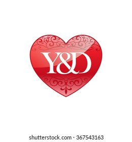 Y&D initial letter logo with ornament heart shape