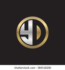 YD initial letters circle elegant logo golden silver black background