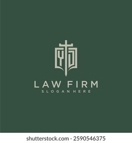 YD initial monogram for law firm with sword and shield logo image