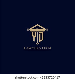 logotipo de la firma de abogados de monograma inicial YD con diseño de hitos