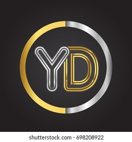 YD Letter logo in a circle. gold and silver colored. Vector design template elements for your business or company identity.
